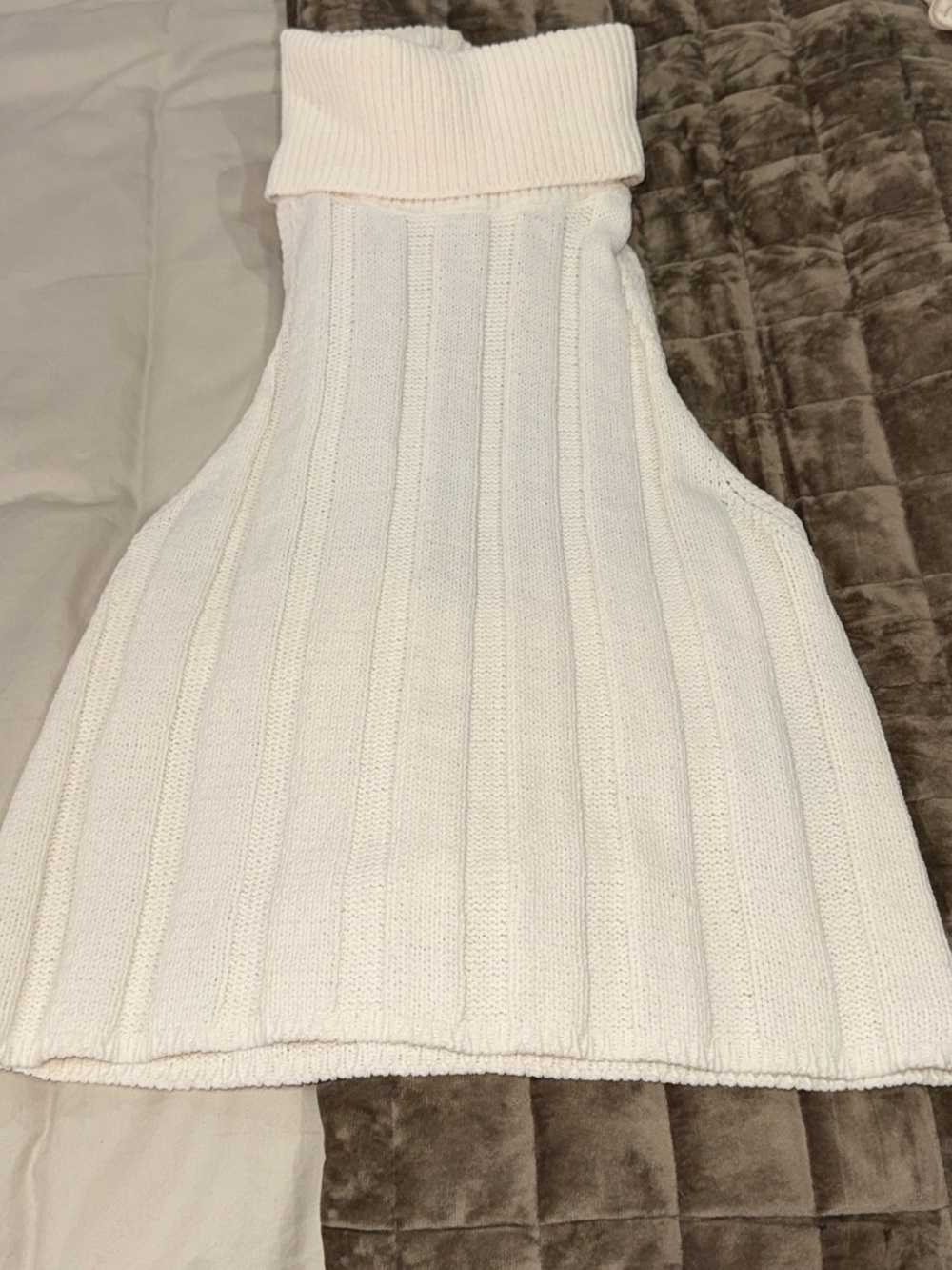 Zara Cream Ribbed turtleneck backless sweater
